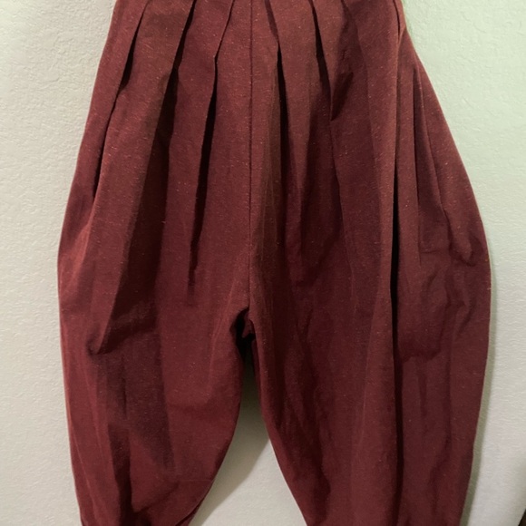 ALUF Brazilian Designer Docs Burgundy Pleated Barrel Leg Cottagecore Jumpsuit M - Picture 14 of 16